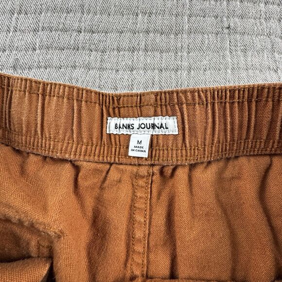 Banks Journal Linen Shorts Mens M Brown 7" Inseam Outdoor Flat Front Cargo - Picture 6 of 7